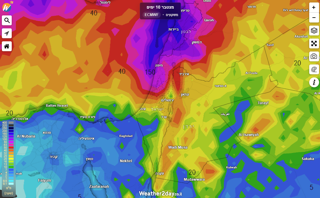 ECMWF מפת ECMWF על מפה אינטרקטיבית